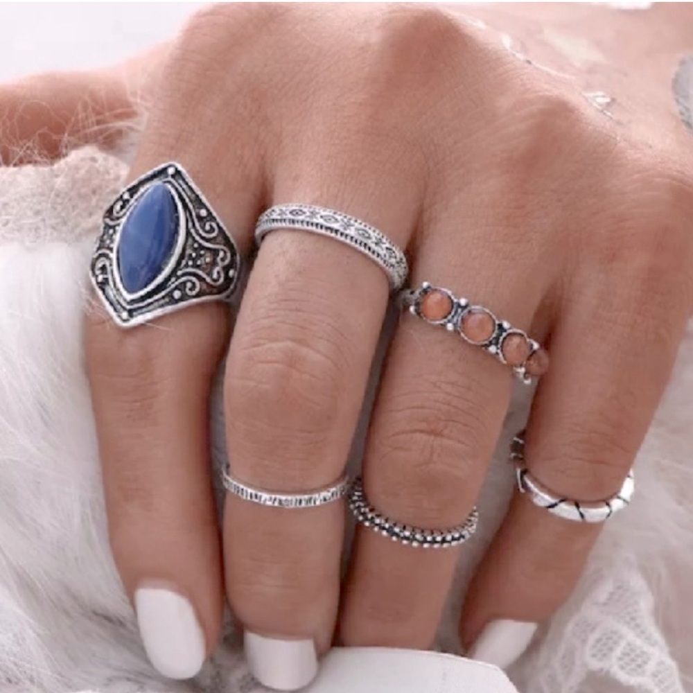 NEW Boho Stackable Silver Ring Set